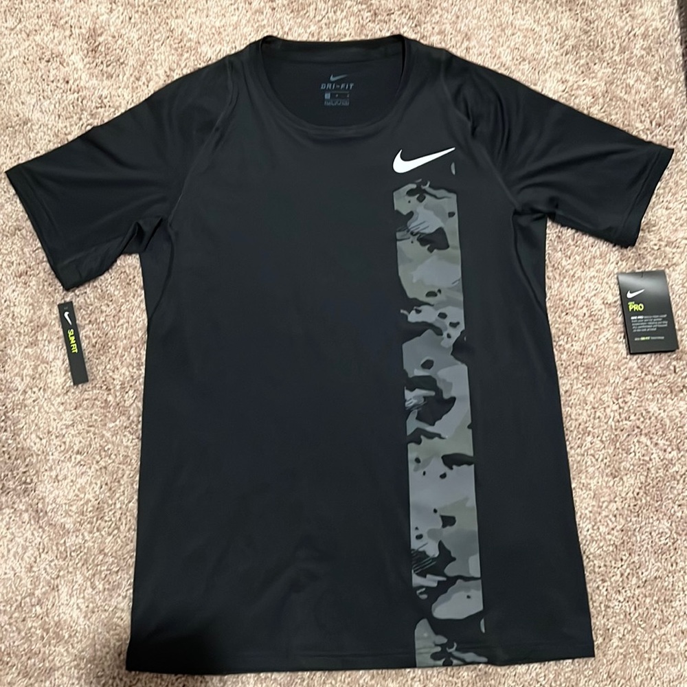 Nike Pro Men Shirt Dri Fit Slim Fit Black Camo New with Tags